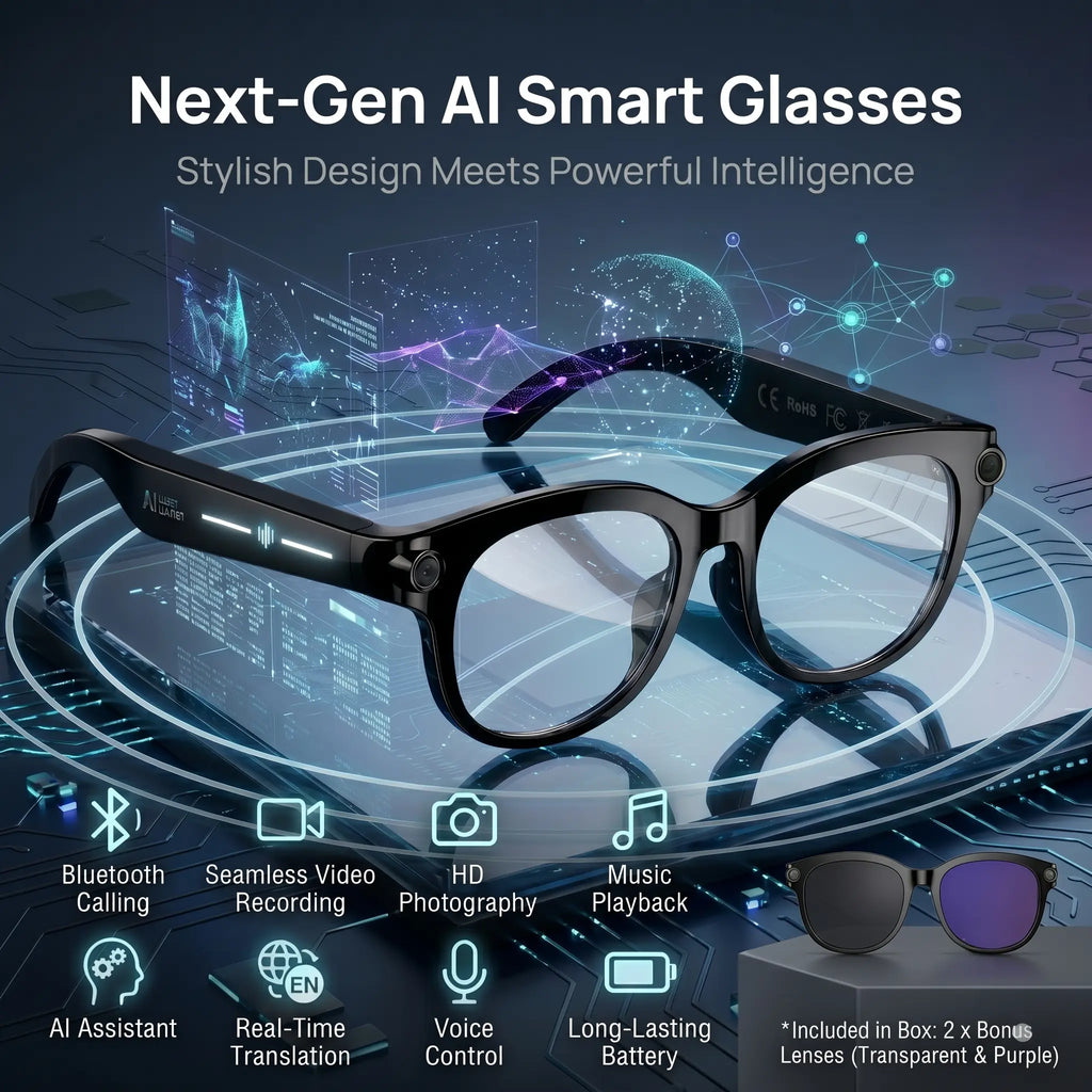 Smart AI Glasses with 8MP HD POV Camera - Button Touch Adjustment, Hands-Free Photography, Real-Time Multi-Language Translation, Bluetooth Wireless Video Recording, Portable Wearable - Ideal for Vlog,Travel, Outdoor,Sport, Father'S Day Gift