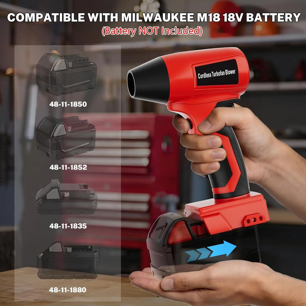 Awoyisa Cordless Dust Cleaning Blower, Compatible with Milwaukee M18 18V Battery. This Handheld Leaf Blower with Turbo Jet Fan and Nozzles Works Great for Garden Maintenance, Car Drying, Leaf and Dust Removal. （Battery Not Included.）