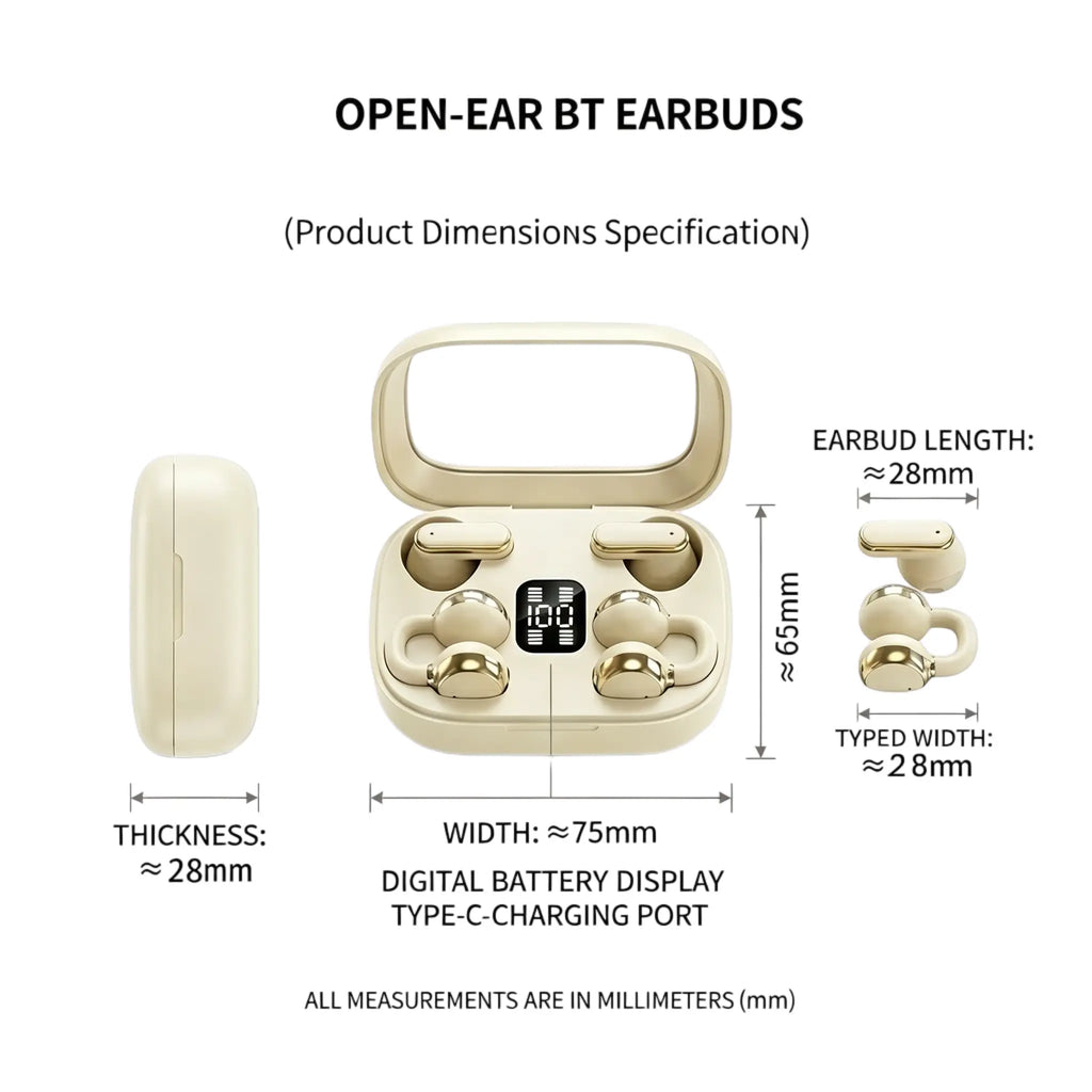 FLUFFDRIP Q10 [2-Pair Pack] Open-Ear Clip-On Wireless Earbuds (4 Units Total) — Mini Bluetooth Headphones with LED Digital Display Charging Case | Touch Controls | Open-Ear Sports Earphones Designed for Fitness & Running#Summerwins #Dealsforyoudays