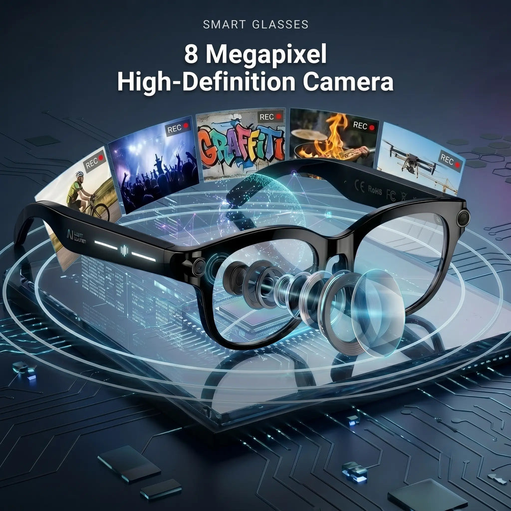 Smart AI Glasses with 8MP HD POV Camera - Button Touch Adjustment, Hands-Free Photography, Real-Time Multi-Language Translation, Bluetooth Wireless Video Recording, Portable Wearable - Ideal for Vlog,Travel, Outdoor,Sport, Father'S Day Gift