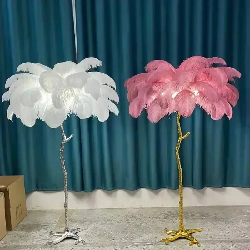 Modern LED Feather Floor Lamp Nordic Ostrich Standing Light for Ins Live Broadcast Room Living Bedroom Sofa Corner Home Decor