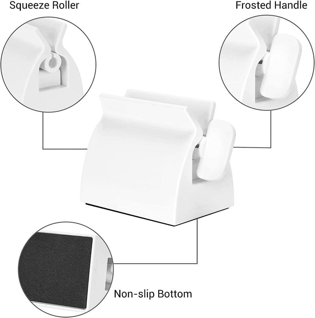 2Pcs-Rolling Tube Toothpaste Squeezer Toothpaste Seat Holder Stand for Bathroom Accessories （White）