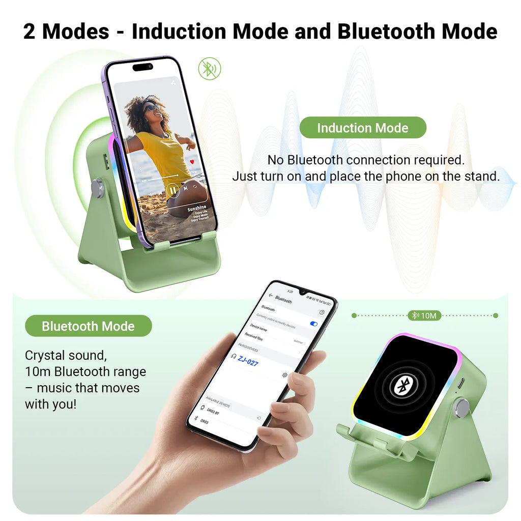 PUTARE Wireless Induction Audio Speaker Stand, 5In1 Cellphone Holder, 3500Mah Rechargeable Emergency Power Bank,360° Adjustable Mobile Tablet Stand with Colorful Ambient Light Gifts for Men Women Summerwins
