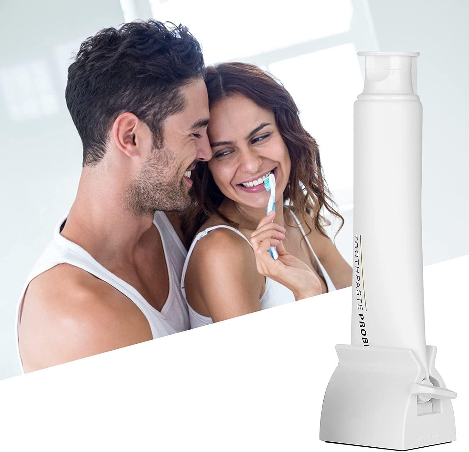2Pcs-Rolling Tube Toothpaste Squeezer Toothpaste Seat Holder Stand for Bathroom Accessories （White）