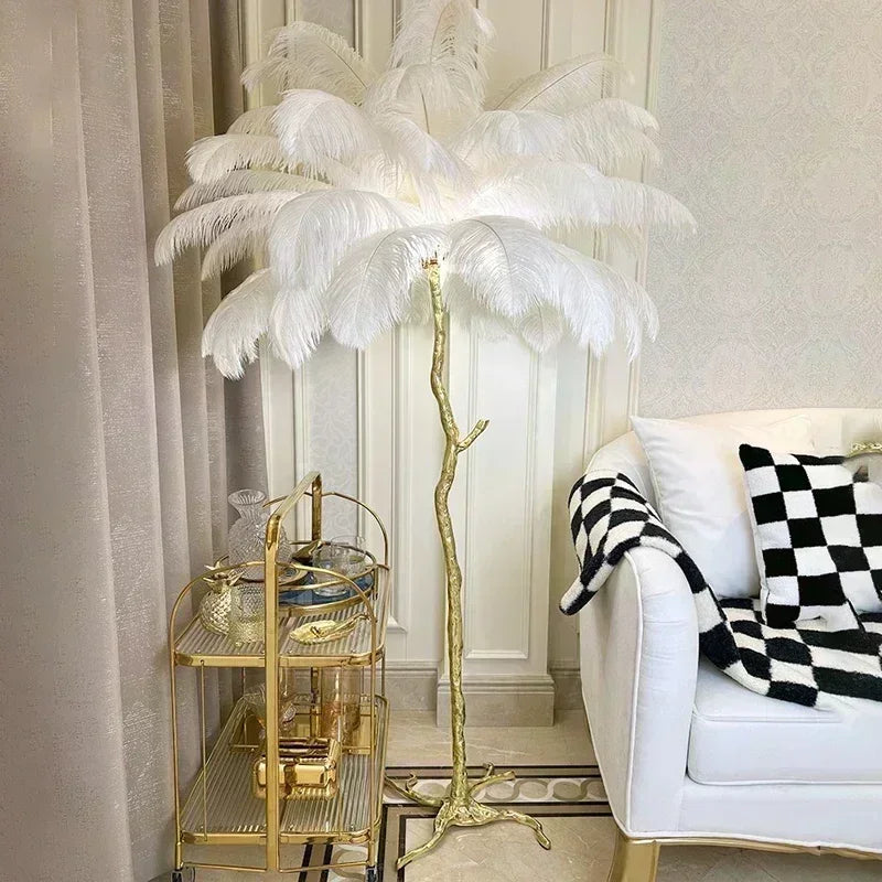 Modern LED Feather Floor Lamp Nordic Ostrich Standing Light for Ins Live Broadcast Room Living Bedroom Sofa Corner Home Decor
