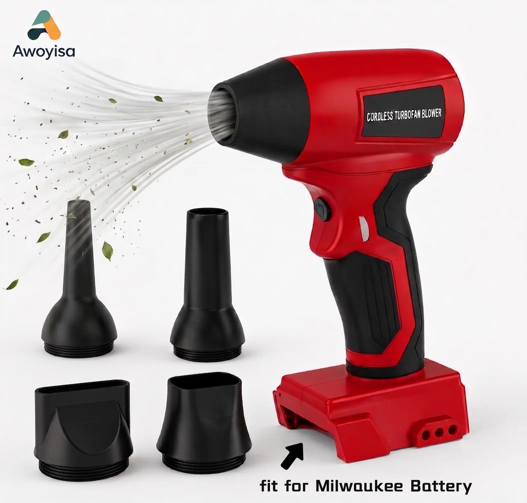 Awoyisa Cordless Dust Cleaning Blower, Compatible with Milwaukee M18 18V Battery. This Handheld Leaf Blower with Turbo Jet Fan and Nozzles Works Great for Garden Maintenance, Car Drying, Leaf and Dust Removal. （Battery Not Included.）