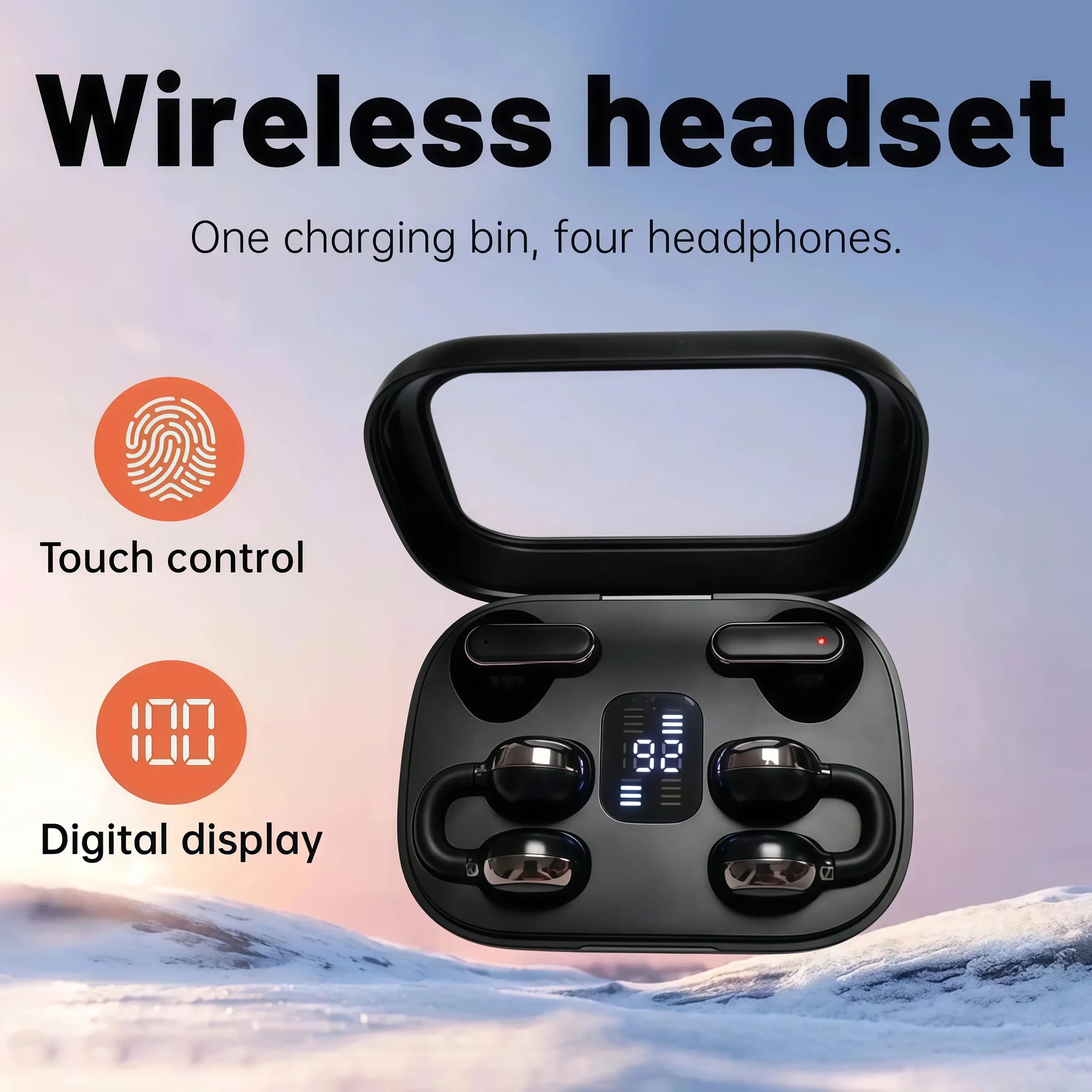 FLUFFDRIP Q10 [2-Pair Pack] Open-Ear Clip-On Wireless Earbuds (4 Units Total) — Mini Bluetooth Headphones with LED Digital Display Charging Case | Touch Controls | Open-Ear Sports Earphones Designed for Fitness & Running#Summerwins #Dealsforyoudays