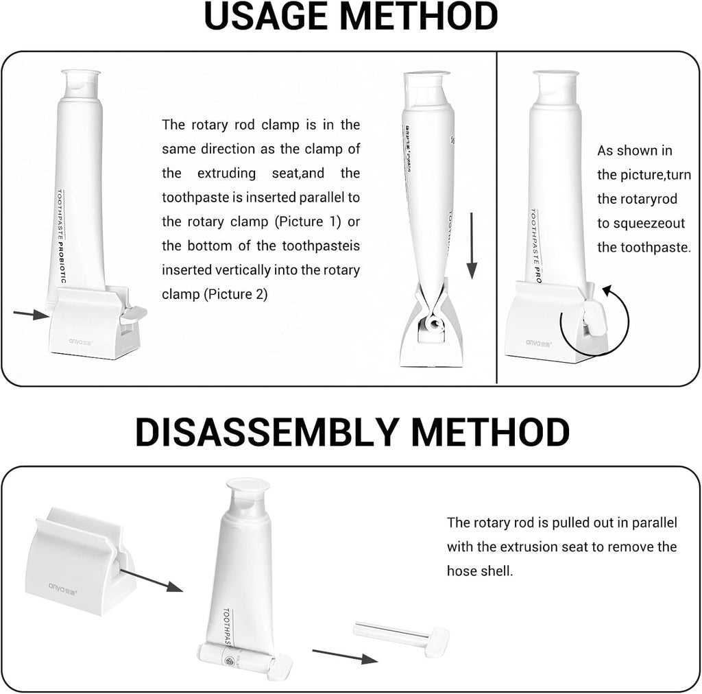 2Pcs-Rolling Tube Toothpaste Squeezer Toothpaste Seat Holder Stand for Bathroom Accessories （White）
