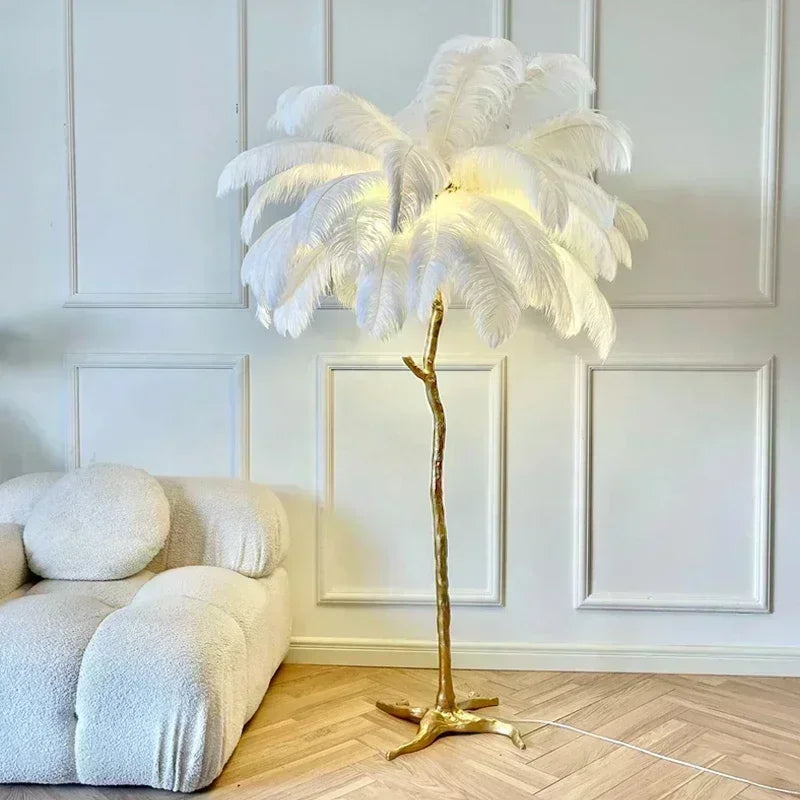 Modern LED Feather Floor Lamp Nordic Ostrich Standing Light for Ins Live Broadcast Room Living Bedroom Sofa Corner Home Decor